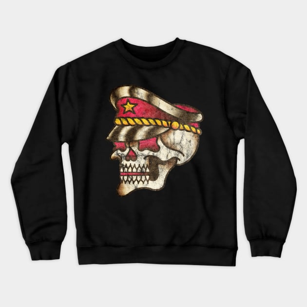 American Traditional Distressed Skull with Cap Crewneck Sweatshirt by OldSalt